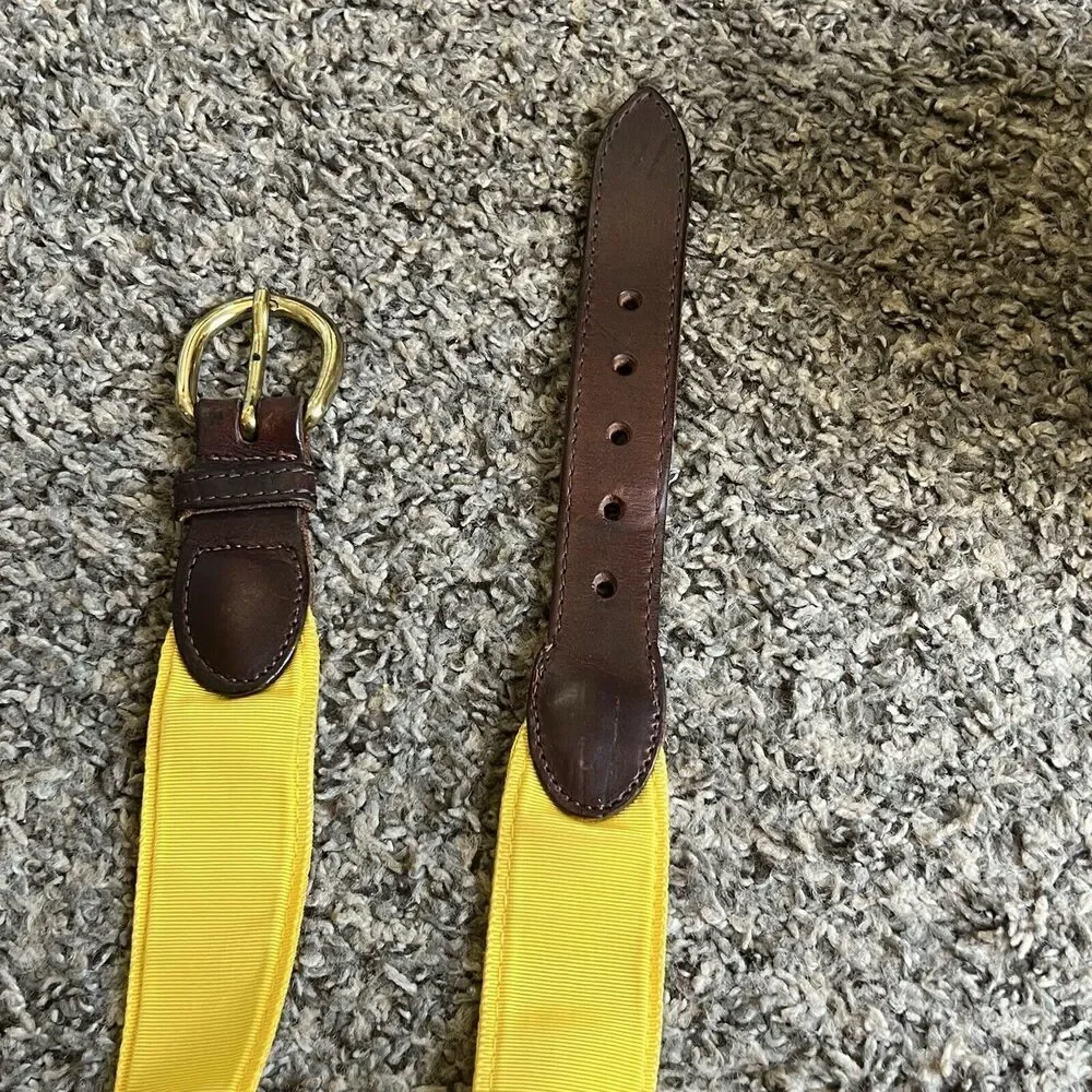 Barrons Hunter Mens Belt Yellow Brown Leather 39-42” Gold Buckle